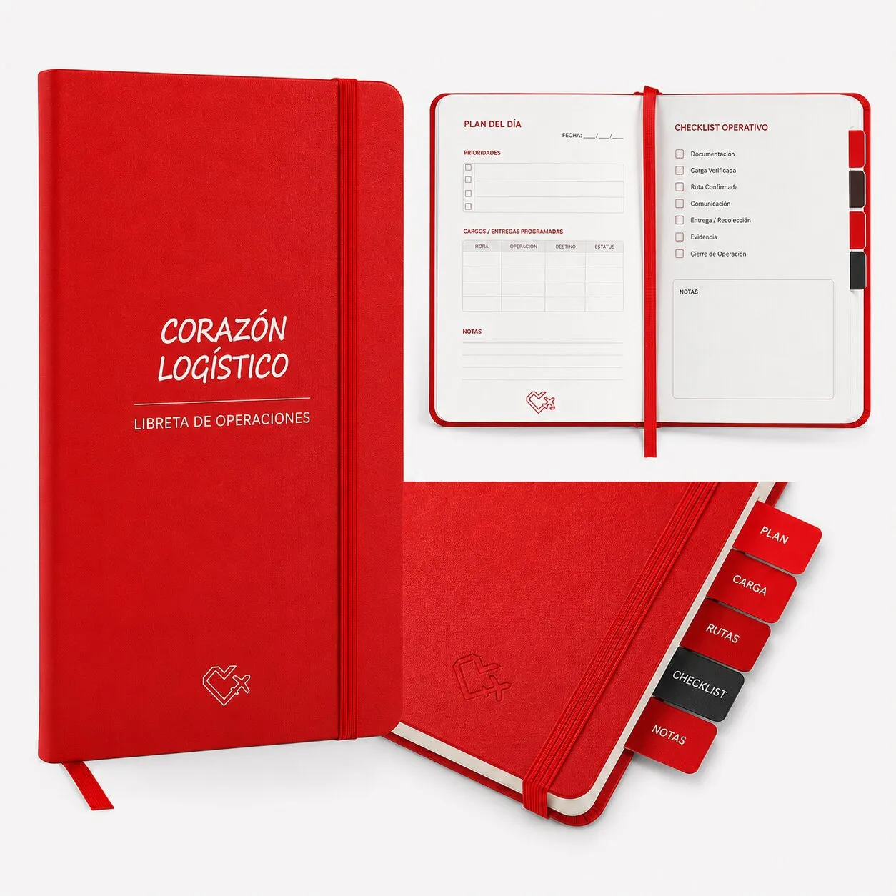 Libretas de operaciones con la identidad de Corazón Logístico